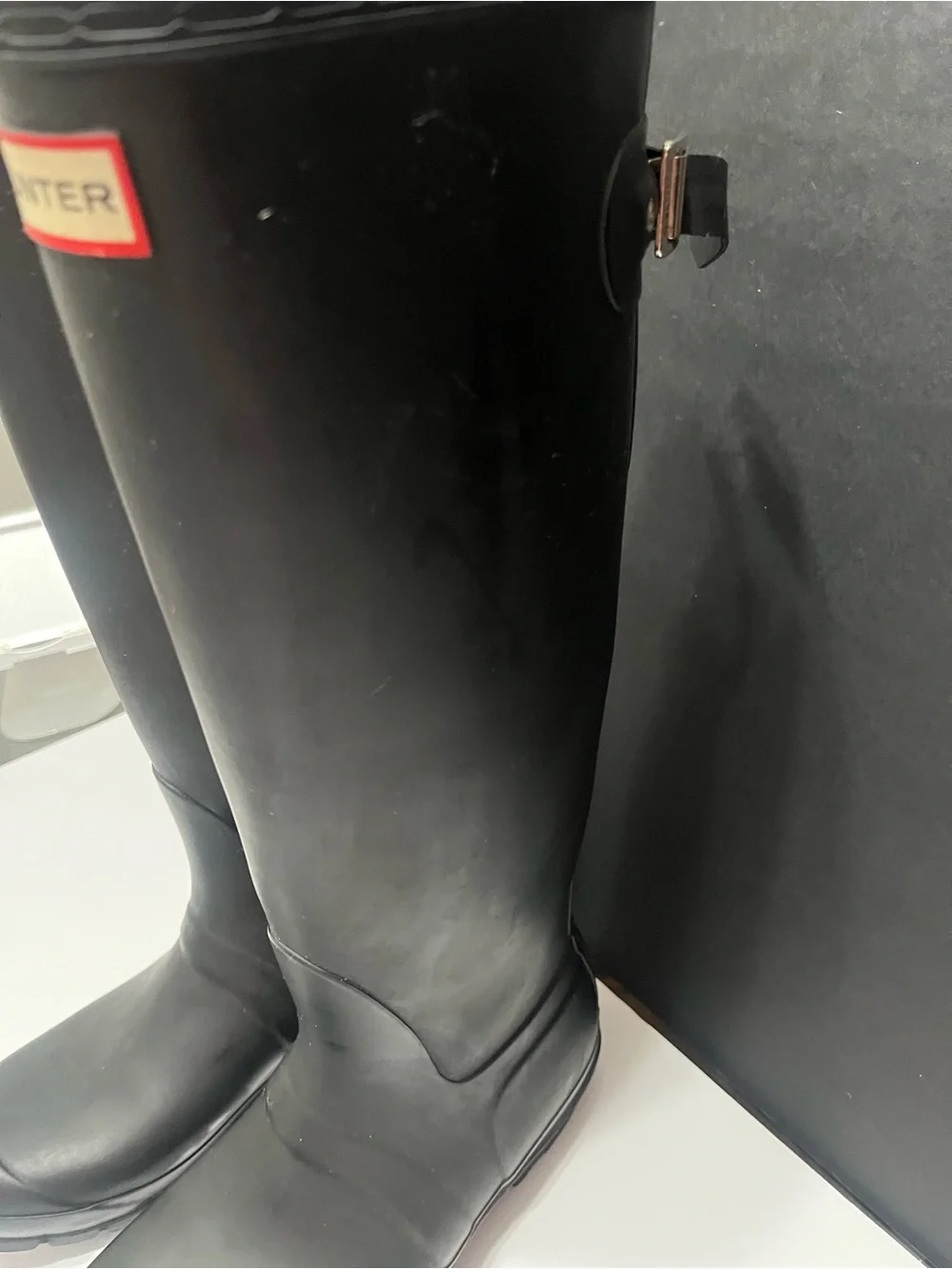 Hunter Black Tall Gloss Rain Boots with Red Logo